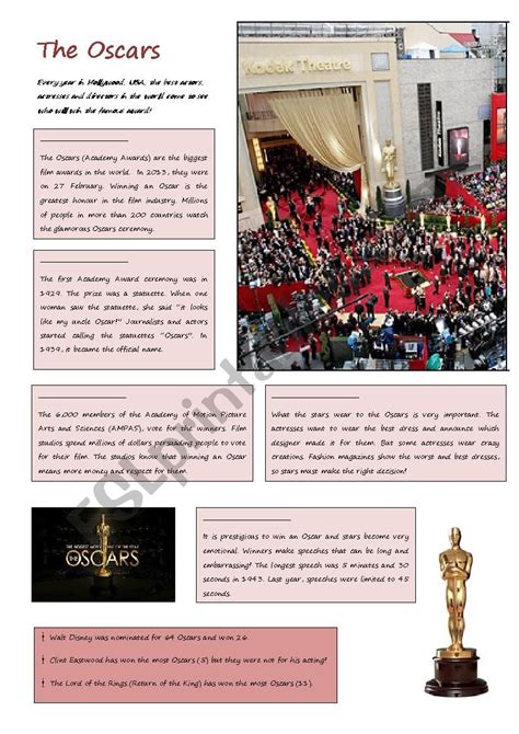 The Oscars Esl Worksheet By Esimba