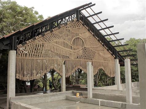 Agnes Hansella Hangs Massive Macram Wall Trio On A Seaside Structure