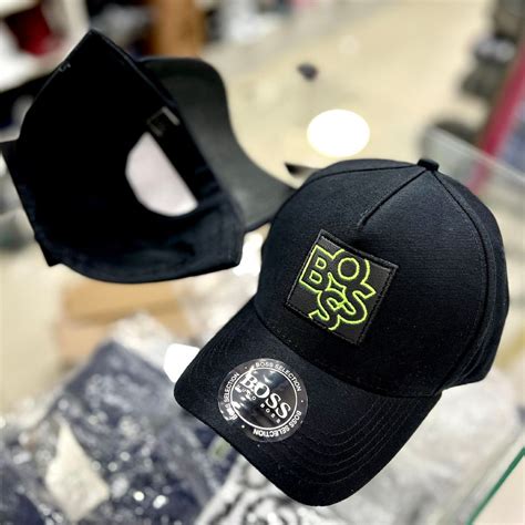 Boné Boss Preto Logo Verde Florescente Aba Curva Ajuste Strapbak