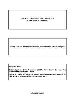 Fillable Online Gla Ac Critical Appraisal Checklist For A Systematic