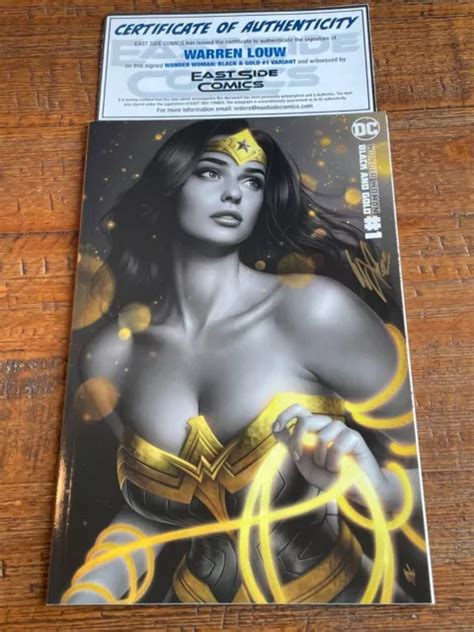 Wonder Woman Black And Gold 1 Warren Louw Signed Coa Virgin Variant B Nm