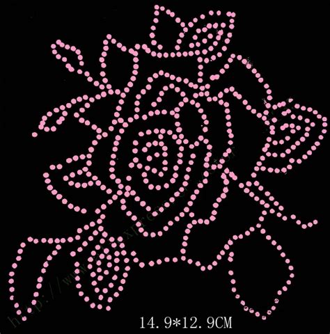 New Arriaval Hot Selling To USA Pink Rose Flower Hotfix Rhinestones Motif Transfer Design On