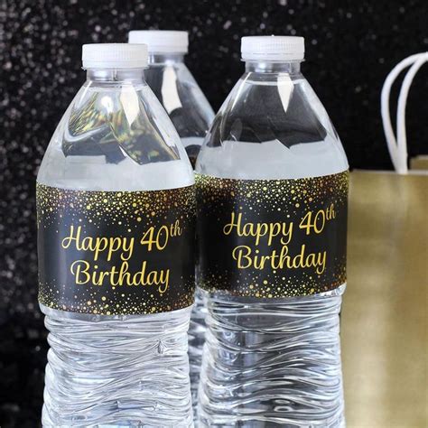 40th Birthday Water Bottle Labels Black And Gold Theme Birthday Party Favors For Him Or Her 24ct