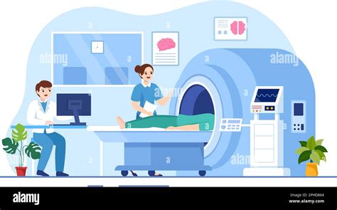 Mri Or Magnetic Resonance Imaging Illustration With Doctor And Patient On Medical Examination