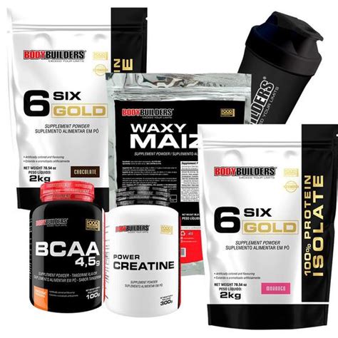 KIT 2x Whey Isolado Six Gold 2kg Waxy Maize 800g POWER Creatina