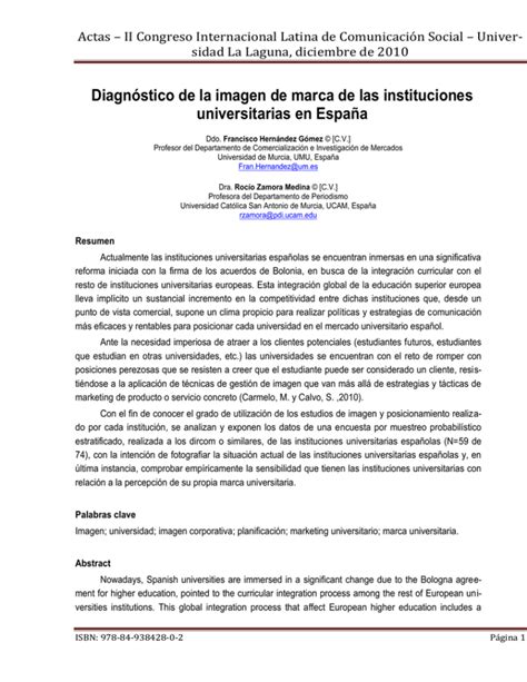 Diagn Stico De La Imagen De Marca De Las Instituciones Universitarias