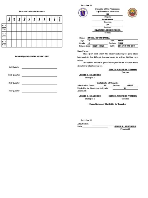 Deped Form 138 No Of Days Present Pdf Psychological Concepts