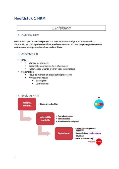 HRM SV Samenvatting HRM Hoofdstuk 1 HRM 1 2 Definitie HRM HRM Is