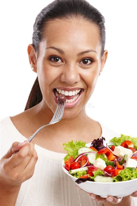 Woman Face And Eating Salad With Healthy Food Diet And Nutrition