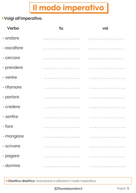 Il Modo Imperativo Esercizi Per La Scuola Primaria Pianetabambini It