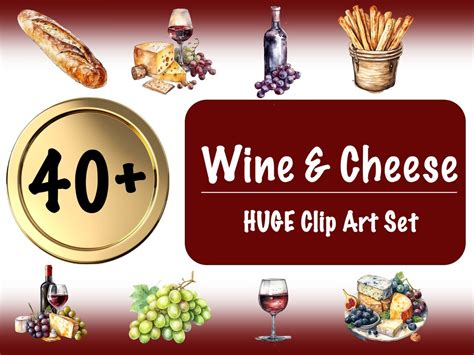 HUGE 25 Wine and Cheese Themed Clip Art, Water Colour Style, No ...