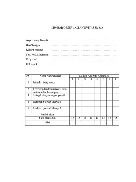 Lembar Observasi Aktivitas Siswa Pdf