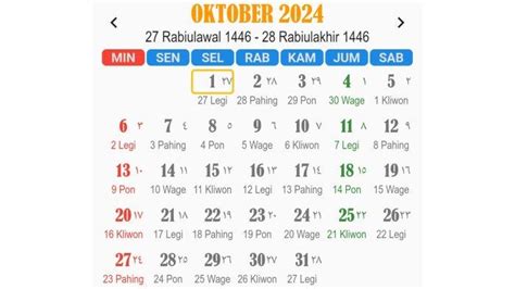 Kalender Jawa Hari Ini 10 Oktober 2024 Tanggalan Jawa Kamis Kliwon