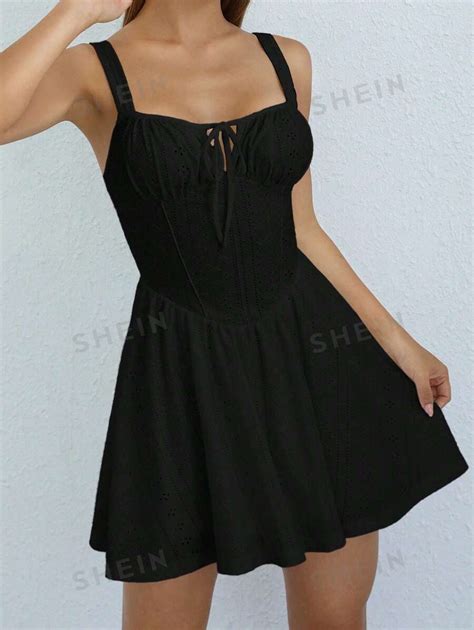 Shein Ezwear Tie Front Ruched Bust Cami Dress Shein Usa