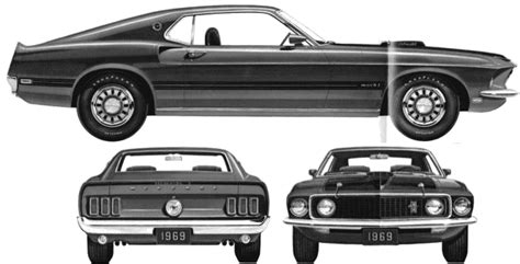 1969 Ford Mustang Mach I Coupe Blueprints Free Outlines