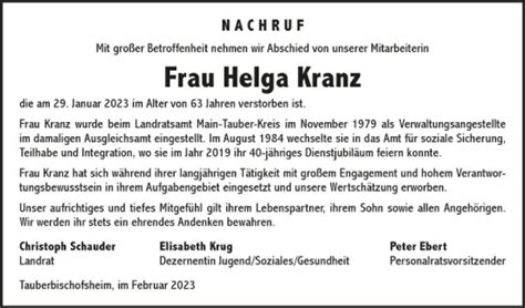 Traueranzeigen Von Helga Kranz Trauerportal Ihrer Tageszeitung