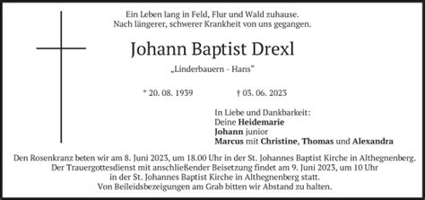 Traueranzeigen Von Johann Baptist Drexl Trauer Merkur De