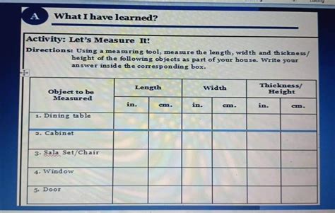 A What I Have Learned Activity Let S Measure It Directions Using A