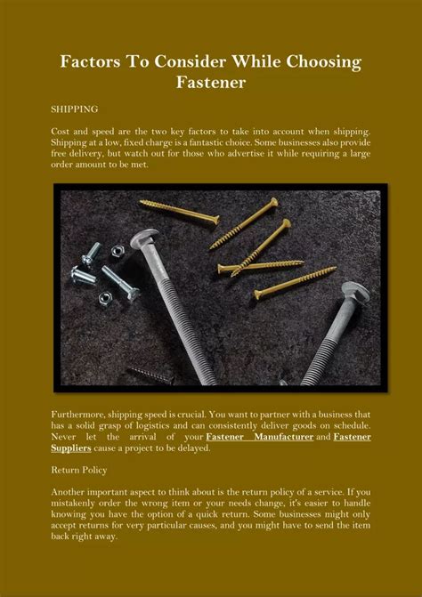 Ppt Factors To Consider While Choosing Fastener Powerpoint