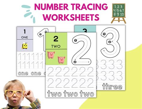 Printable Counting Practice Number Tracing Worksheets 0 9 Etsy