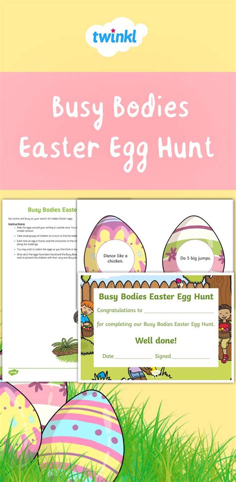 An Easter Egg Hunt Is Shown With The Words Busy Bodies On It