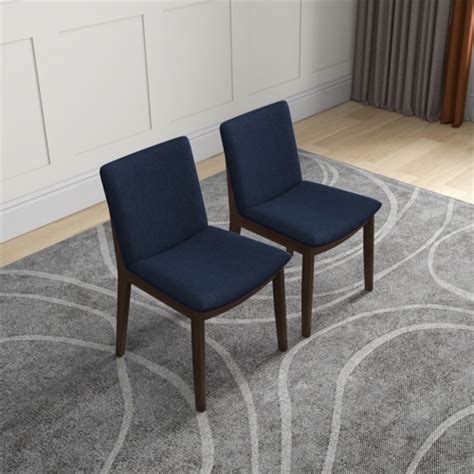 Pemberly Row Mid Century Modern Fabric Dining Chair In Navy Blue Set