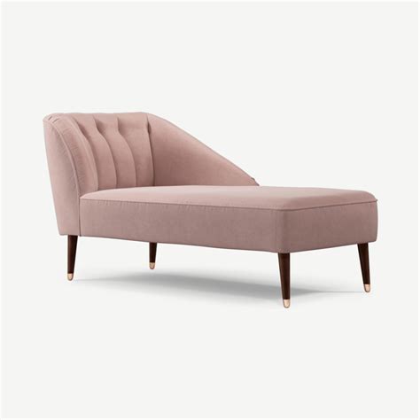 Margot Chaise Longue Met Leuning Rechts Roze Katoenfluweel Met Donkere