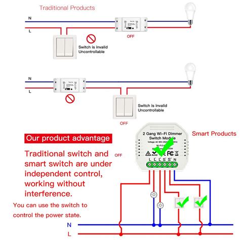 2 Gang Diy Wifi Smart 2 Way Light Breaker Led Dimmer Switch Module Moes