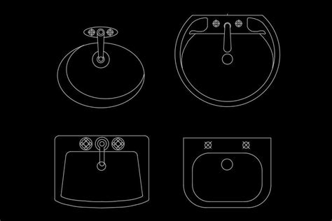 4 Different Types Of Wash Basin Autocad Drawing Cadbull