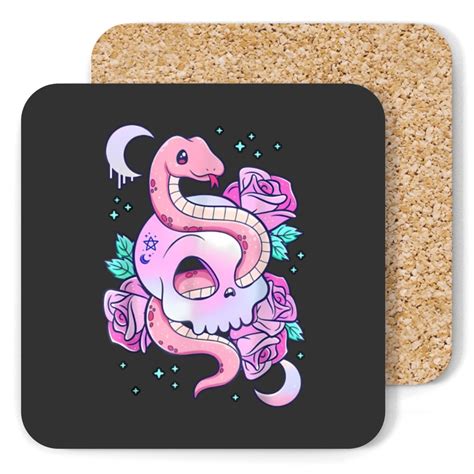 Kawaii Pastel Goth Creepy Skull Serpent Snake Roses Coasters Sold By