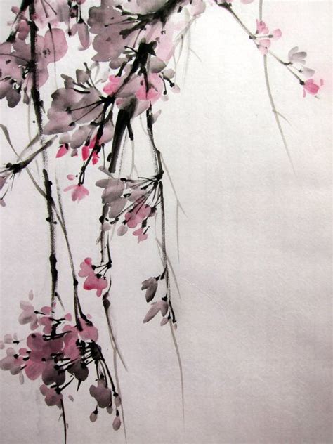 Weeping Cherry 1 Japanese Ink Painting Suibokugasumi E Etsy España