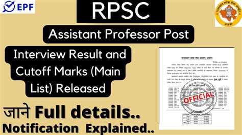 Rpsc Assistant Professor Post Interview Result And Cutoff Marks