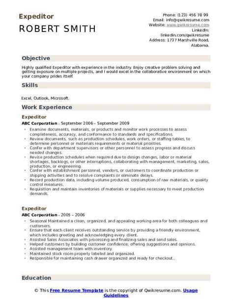 Expeditor Resume Samples Qwikresume