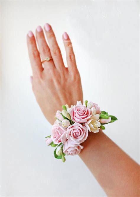 Pink Rose Prom Wrist Corsage Rustic Wedding Flower Bracelet Beach