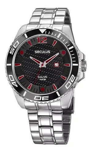 Reloj Long Life Seculus Para Hombre Con Visera Correa Negra Roja