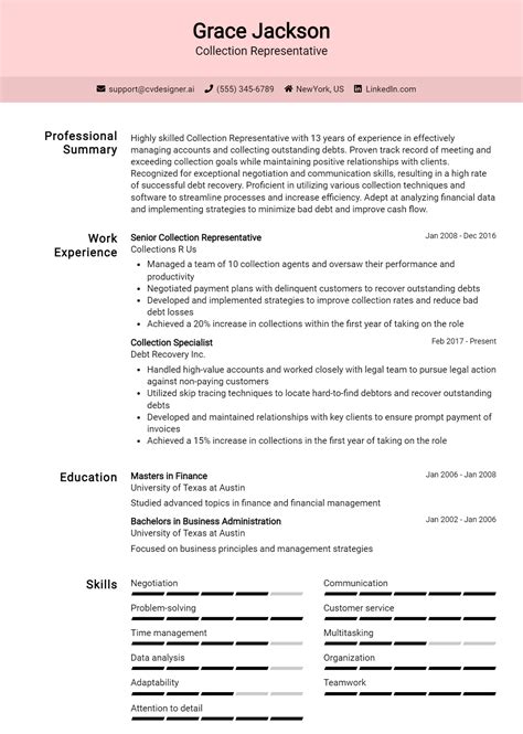 Collection Representative Resume Example For 2024 Best Formatting Tips