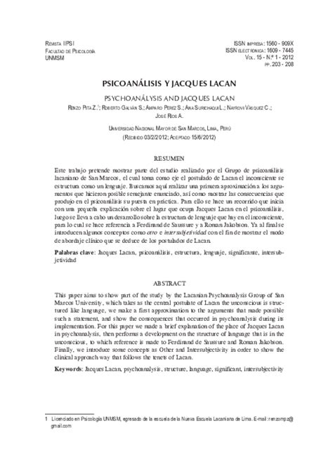 Pdf Psicoanálisis Y Jacques Lacan