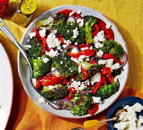 Broccoli With Charred Red Peppers And Feta Recipe Bbc Good Food