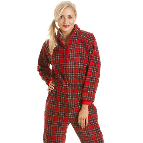 New Womens Ladies Tartan Nightwear Onesie Pyjamas All In One Jumpsuit