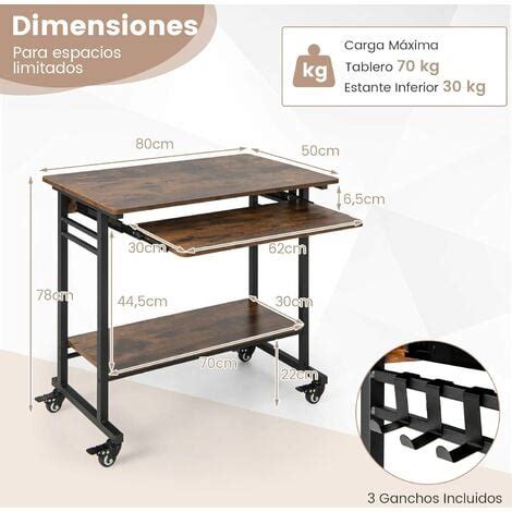 Costway Mesa Escritorio Con Ruedas Escritorio Industrial Con Bandeja