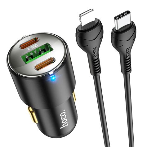 Set Incarcator Auto 45W Si Cablu Type C 3 Porturi 1 X USB 2 X Type C