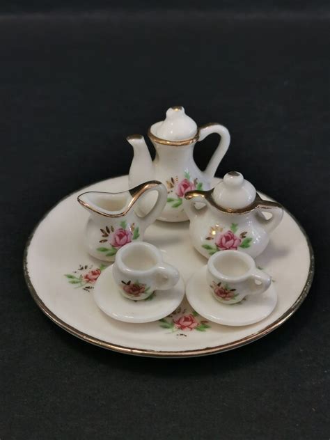 Vintage Miniature Porcelain Tea Set Dollhouse Collectible - Etsy