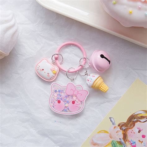 Kawaii Cartoon Anime Acrylic Rocking Quicksand Sequins Portable Car Keychain Ebay