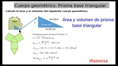 como calcular el área y volumen de un prisma triangular YouTube