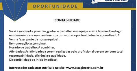 Faci CARREIRAS OPORTUNIDADE ESTÁGIO CONTABILIDADE