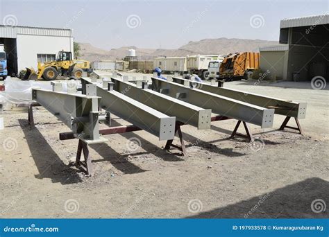 Steel Structural Beams And Columns In The Paint Shop Editorial Stock