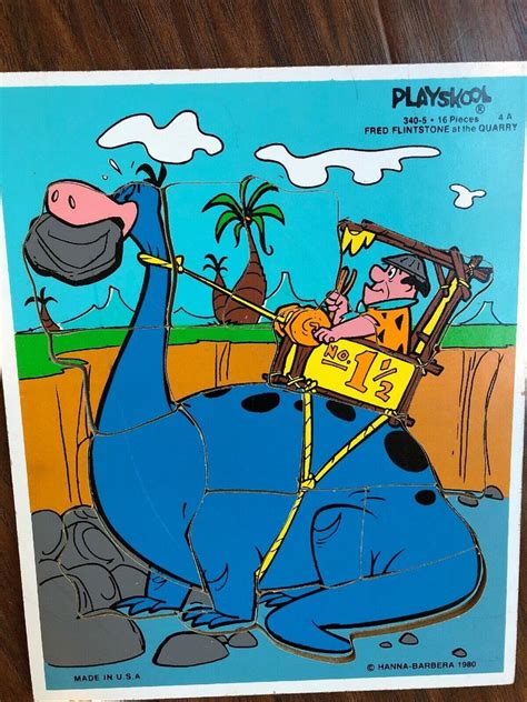 Playskool Fred Flintstone At The Quarry 1980 Hanna Barbera Puzzle Made