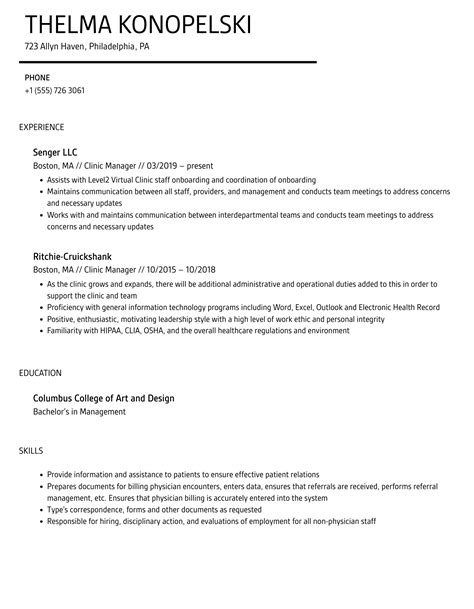 Clinic Manager Resume Samples Velvet Jobs