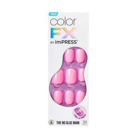 Kiss Impress No Glue Mani Press On Nails Color Fx Late Night Pink Short Squoval 30 Ct 30