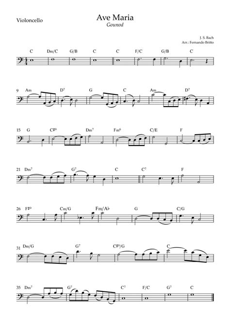 Ave Maria Gounod For Cello Solo With Chords C Major Arr Fernando